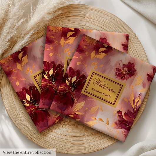 Chic Blush Burgundy Gold Floral Tuch Napkins Serviette