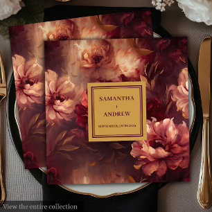 Chic Blush Burgundy Gold Floral Wedding Napkins Serviette