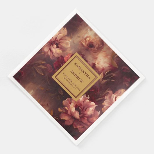 Chic Blush Burgundy Gold Floral Wedding Napkins Serviette (Ecke)