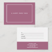 Chic Blush | Elegante Violet Geschenkgutschein Mitteilungskarte (Vorne/Hinten)