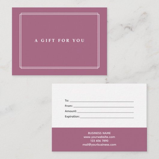 Chic Blush | Elegante Violet Geschenkgutschein Mitteilungskarte (Vorne/Hinten)