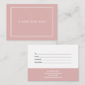 Chic Blush | Elegantes, rosa Geschenkgutschein Mitteilungskarte (Vorne/Hinten)