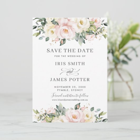 Chic Blush ElfenbeinblumenWedding Save the Date Ca Einladung (Stehend Vorderseite)