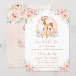 Chic Blush Floral Baby Deer Fawn Girl Baby Dusche Einladung