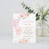 Chic Blush Floral Balloons Baby Dusche by Mail Postkarte (Stehend Vorderseite)