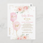 Chic Blush Floral Balloons Baby Dusche by Mail Postkarte (Vorne/Hinten)