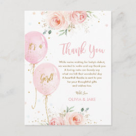 Chic Blush Floral Balloons Babydusche Vielen Dank Postkarte