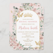 Chic Blush Floral Butterfells Royal Brautparty Einladung (Vorne/Hinten)