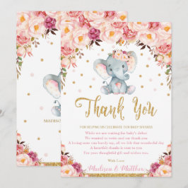 Chic Blush Floral Elephant Baby Dusche Geburtstag Dankeskarte