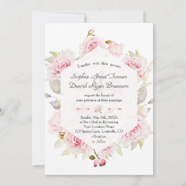 Chic Blush Floral Geometric Dusty Blue Wedding Einladung