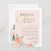 Chic Blush Floral Gold Brautparty per Mail Einladungspostkarte (Vorne/Hinten)