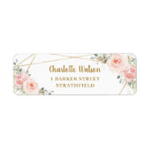 Chic Blush Floral Gold Geometrische Rücksendeadres (Vorne)