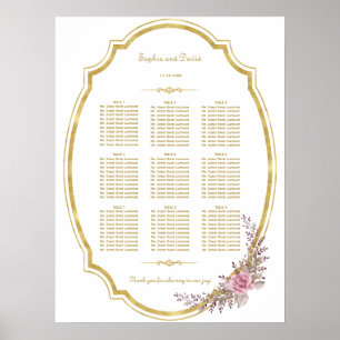 Chic Blush Floral Gold Rahmen Seekarte Poster