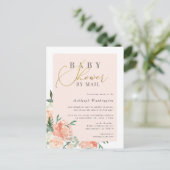 Chic Blush Floral Gold Script Babydusche per Mail Einladungspostkarte (Stehend Vorderseite)