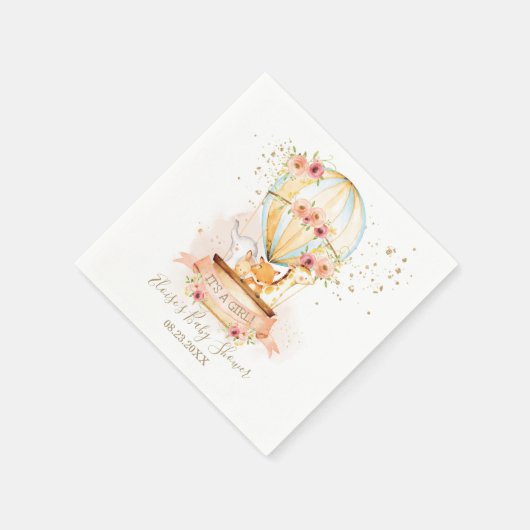 Chic Blush Floral Hot Air Ballon Baby Animes Serviette (Ecke)