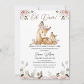 Chic Blush Floral Oh Deer Baby Dusche Einladung (Vorderseite)