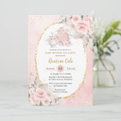 Chic Blush Floral Pampas Tea Party Babydusche Einladung (Stehend Vorderseite)