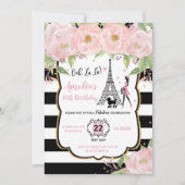 Chic Blush Floral Paris Geburtstag Eiffelturm Einladung (Vorderseite)