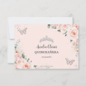 Chic Blush Floral Silver QUINCEAÑERA Schmetterling RSVP Karte (Rückseite)