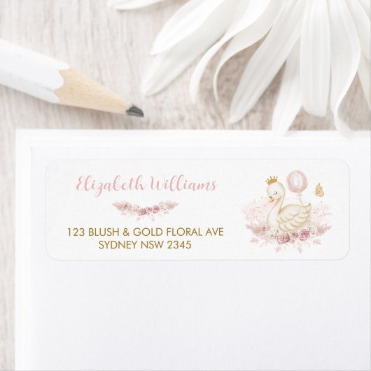 Chic Blush Floral Swan Princess Rücksendeadresse (Insitu)