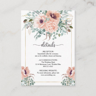Chic Blush Floral Wedding Card Begleitkarte