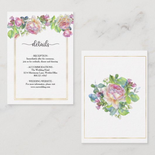 Chic Blush Floral Wedding Card Begleitkarte (Vorne/Hinten)