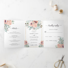 Chic Blush Floral Wedding Drei-Falten Einladung