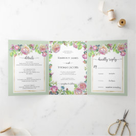 Chic Blush Floral Wedding Drei-Falten Einladung