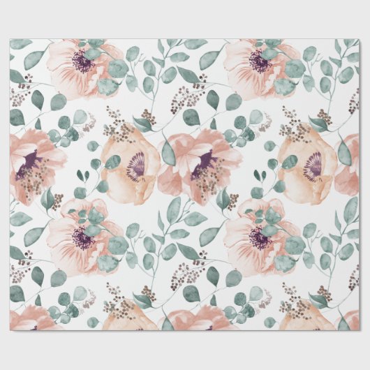 Chic Blush Floral Wedding Geschenkpapier (Flach)