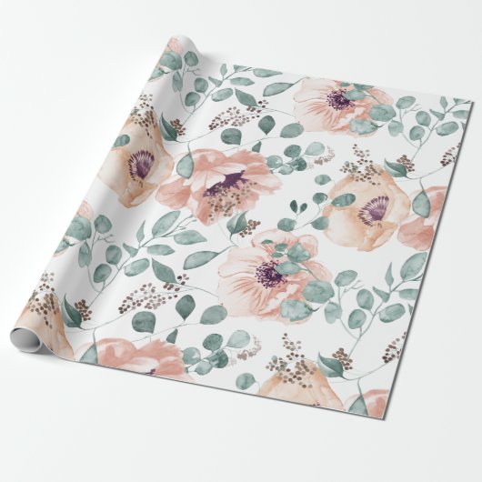 Chic Blush Floral Wedding Geschenkpapier (Ungerollt)