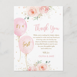Chic Blush Florale Ballons Baby Shower Danke Postkarte