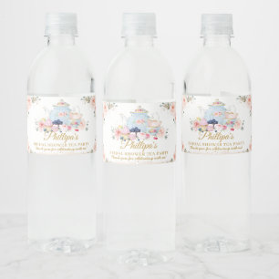 Chic Blush Florales Teeparty Braut Baby Shower Wasserflaschenetikett