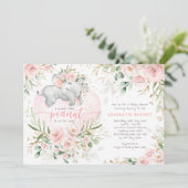 Chic Blush Gold Floral Elephant Girl Baby Dusche Einladung (Stehend Vorderseite)