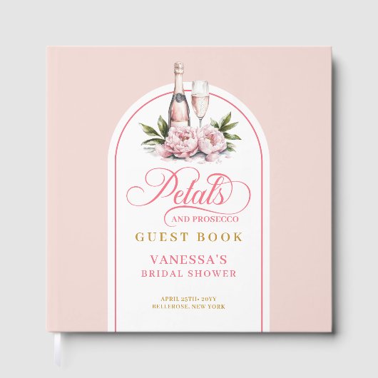Chic blush gold petals prosecco bridal shower gästebuch (Vorderseite)