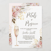 Chic Blush Gold Petals und Prosecco Brautparty Einladung (Vorne/Hinten)