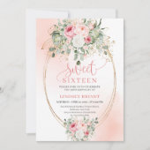 Chic Blush Gold Roses Sweet 16 Birthday Invitation Einladung (Vorderseite)