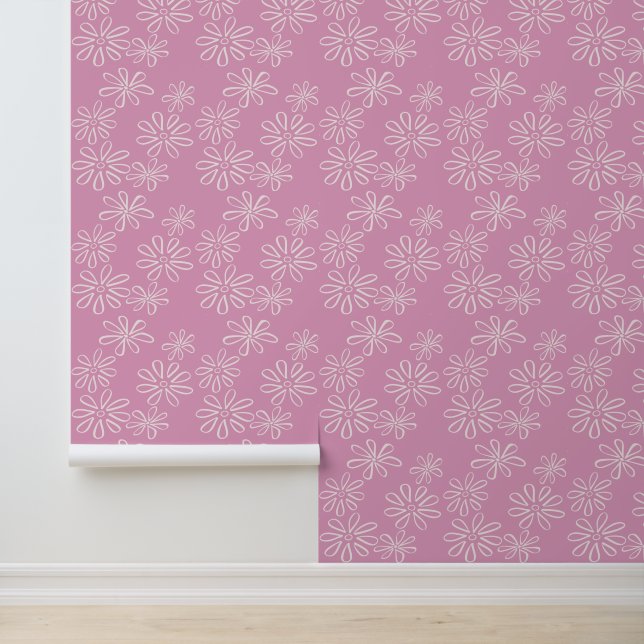 Chic Blush in Pink Blume Doodle Tapete (Anwendung)