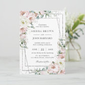Chic Blush Ivory Peonies Floral Geometric Wedding Einladung (Stehend Vorderseite)