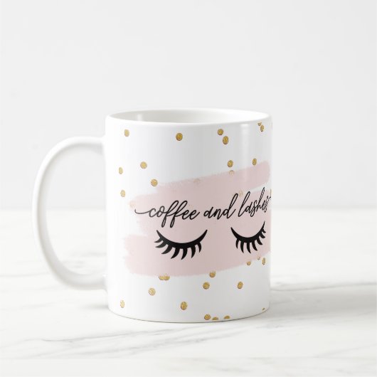 Chic Blush Kaffee und Lashes Imitate Gold mit Name Kaffeetasse (Links)
