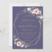 Chic Blush Lavender Floral Gold Geometric Wedding Einladung (Vorderseite)