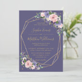 Chic Blush Lavender Floral Gold Geometric Wedding Einladung (Stehend Vorderseite)