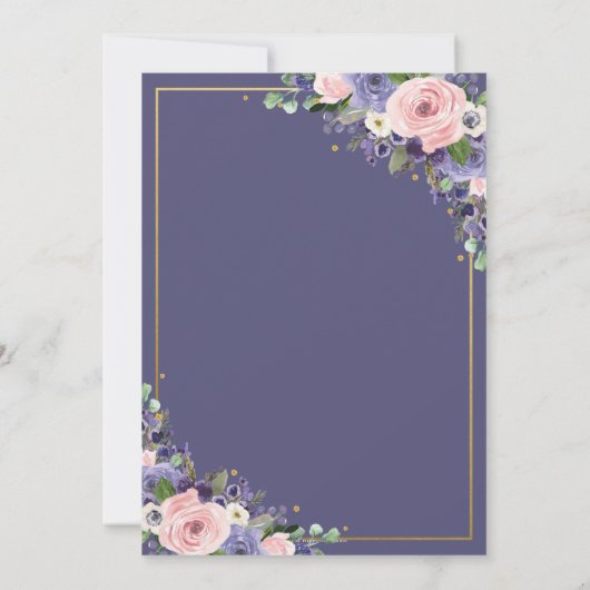 Chic Blush Lavender Floral Gold Geometric Wedding Einladung (Rückseite)