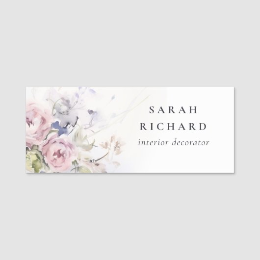 Chic Blush Lilac Rose Blumenstrauß Namensschild (Vorderseite)