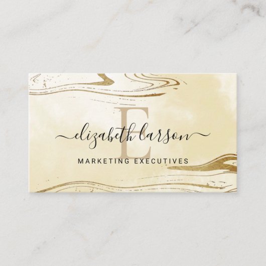 Chic Blush Monogram Gold Glitzer Marble Agate Visitenkarte (Vorderseite)