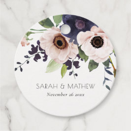 Chic Blush Navy Anemone Floral Watercolor Hochzeit Geschenkanhänger