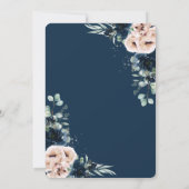 Chic Blush Navy Blue Floral Silver Greenerity Foto Save The Date (Rückseite)