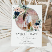 Chic Blush Navy Blue Floral Silver Greenerity Foto Save The Date