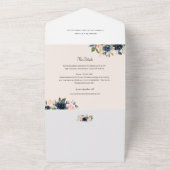 Chic Blush & Navy Floral Wedding QR Code Foto All In One Einladung (Außenbereich)