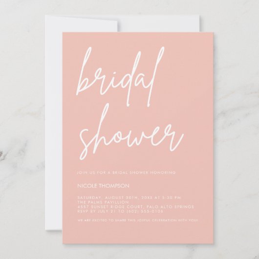 Chic Blush Peach Modern Bridal Shower Invitation Einladung (Vorderseite)