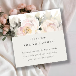 Chic Blush Peony Watercolor Floral Thank You Order Quadratische Visitenkarte